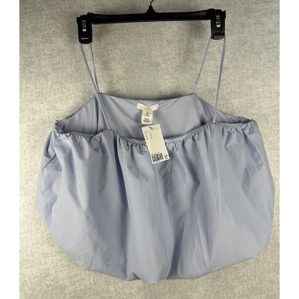 NWT H&M Bubble Hem Crop Top Sz Large Blue Vacation Going Out Girly Cottage